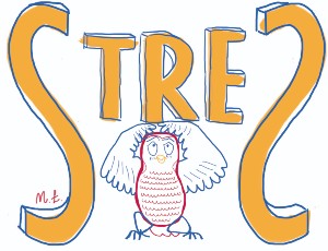 Grafika przedstawia sowę w stresie. Grafikę wykonała Maja Ł.