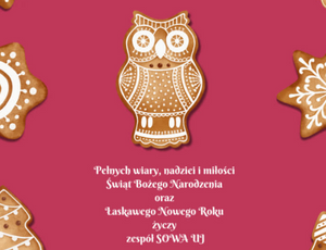 kartka świąteczna, sowa z piernika